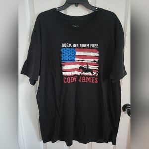 Cody James Men's Black Roam Far Roam Free Flag Cowboy Tee Size XXL